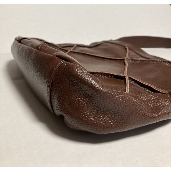 Womens Shoulder Bag Purse Nyla Noor Faux Pebbled Leather Patchwork Tassel Brown - Picture 5 of 13